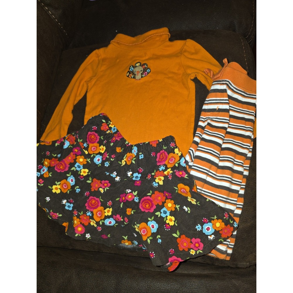 Gymboree woodland friends turkey top skirt pants outfit size 12 18 months